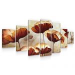 Startonight Large Canvas Wall Art Flowers - Stylized Copper Colored Poppies - Huge Framed Modern Set of 7 Panels 40 x 95 Inches
