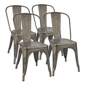 Furmax Metal Dining Chair Indoor-Outdoor Use Stackable Classic Trattoria Chair Chic Dining Bistro Cafe Side Metal Chairs Set of 4 (Gun)