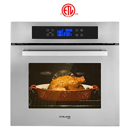 Single Wall Oven, GASLAND Chef ES611TS 24" Built-in Electric Ovens, 240V 3200W 2.3Cu.f 11 Cooking Functions Convection Wall Oven with Rotisserie, Digital Display, Touch Control, Stainless Steel Finish