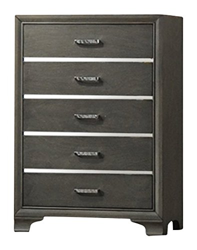 Kings Brand Furniture – 6-Piece Gray Wood with Faux Leather Headboard Kings Brand Furniture – 6-Piece Gray Wood with Faux Leather Headboard King Bedroom Set. Bed, Dresser, Mirror, Chest, 2 Night Stands.