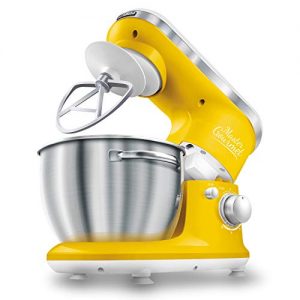 Sencor 6 Speed Stand Mixer with Pouring Shield and 4 Specialized Metal Attachments and Stainless Steel Bowl, 4.2 Qt, Yellow