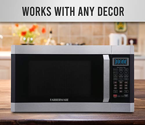 Farberware Professional 1.6 Cu. Ft. 1100-Watt Microwave Oven Farberware Skilled FMO16AHTPLB 1.6 Cu. Ft. 1100-Watt Microwave Oven with Sensible Sensor Cooking Know-how and Blue LED Lighting, Stainless Metal.
