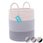 OrganiHaus Cotton Rope Basket in Grey | 15"x18" Grey Storage Basket with Long Handles | Decorative Blanket Basket for Living Room, Laundry and Nusery Decor