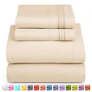 Nestl Luxury Queen Sheet Set - 4 Piece Extra Soft 1800 Microfiber-Deep Pocket Bed Sheets with Fitted Sheet, Flat Sheet, 2 Pillow Cases-Breathable, Hotel Grade Comfort and Softness - Beige Cream