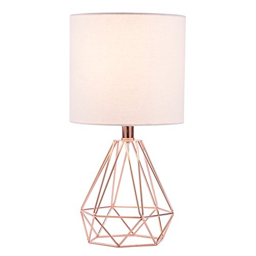 CO-Z Modern Table Lamp with White Fabric Shade, Rose Gold Desk Lamp with Hollowed Out Base 18 Inches in Height for Living Room Bedroom Dining Room