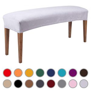 Colorxy Velvet Bench Covers for Dining Room - Stretch Spandex Upholstered Bench Slipcover Rectangle Removable Washable Bench Furniture Seat Protector for Living Room, Bedroom, Kitchen (Light Gray)