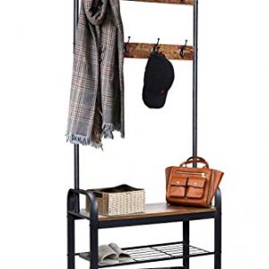 ZNCMRR Entryway Hall Tree with Shoe Bench, Rustic Coat Rack Industrial Entryway Furniture Organizer with 8 Double Hooks and Storage Shelf for Hallway, Bedroom, Living Room, Easy Assembly