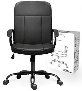 Office Chair, Mid Back Leather Desk Chair, Computer Swivel Office Task Chair, Ergonomic Executive Chair with Armrests