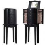 HOMGX, Black Standing Cabinet with Mirror, Wooden Chest, Bedroom Jewelry Armoires with 5 Drawers