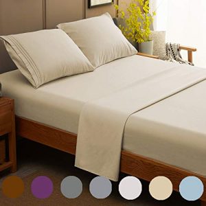 SONORO KATE Bed Sheet Set Super Soft Microfiber 1800 Thread Count Luxury Egyptian Sheets Fit 18-24 Inch Deep Pocket Mattress Wrinkle and Hypoallergenic-4 Piece (Beige, King)