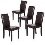 Yaheetech Dining Chair Living Dining Room PU Cushion Diner Chair Kitchen Dining Chairs with Solid Wood Legs Set of 4, Brown