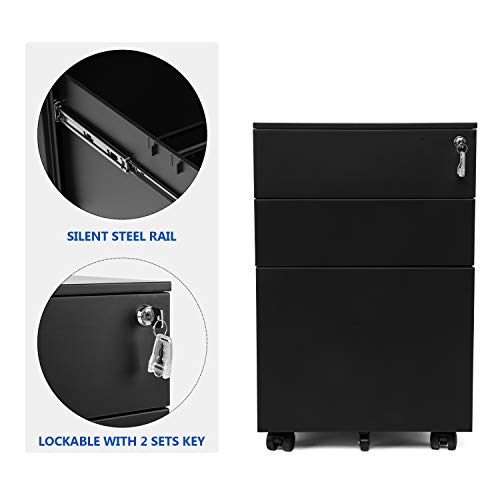 BAHOM Steel File Cabinet Organizer with 3 Drawers BAHOM Steel File Cabinet Organizer with 3 Drawers, Anti-collapsed Document Storage Box with Lockable Wheels, Fully Assembled - Black.