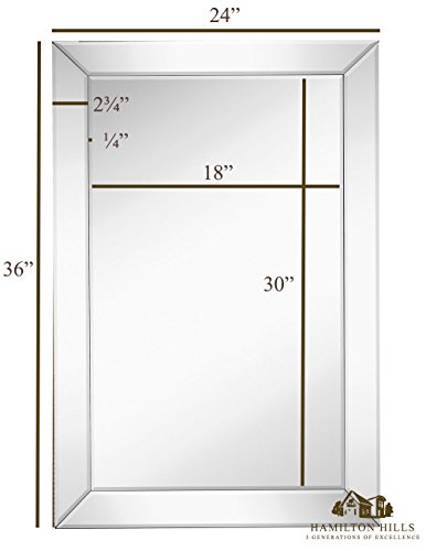Large Framed Wall Mirror with Angled Beveled Mirror Frame Giant Framed Wall Mirror with Angled Beveled Mirror Body | Premium Silver Backed Glass Panel Self-importance, Bed room, or Rest room | Luxurious Mirrored Rectangle Hangs Horizontal or Vertical (24" x 36").