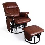 Recliner Chair with Ottoman Living Room Chairs Faux Leather Glider Chair 360 Degree Rotation Leisure and Relaxation Furniture (Red-Brown)