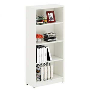 Sunon Wood Bookcase Freestanding Display 4 Shelf Book Case Adjustable Layers Bookshelf for Home and Office (White, 4-Layers)