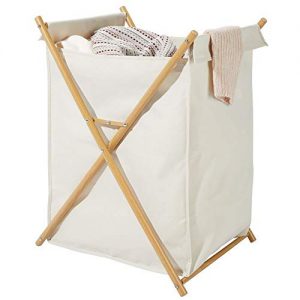 mDesign Sturdy Cloth Laundry Hamper Sorter Cart - Portable and Collapsible Folding Clothes Basket Storage with Removable Polyester Liner Fabric Bag - Durable Metal X Frame - Cream/Natural Finish