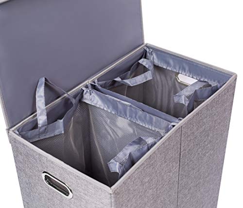 BirdRock Home Premium Double Laundry Hamper BirdRock Home Premium Double Laundry Hamper with Lid and Removable Liners - Linen Hampers - Grey Foldable Bin - Easily Transport Clothes - Cut Out Handles – Clothes Basket.