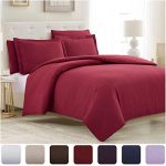 Mellanni Duvet Cover Queen Set 5pcs - Soft Double Brushed Microfiber Bedding with 2 Shams and 2 Pillowcases - Button Closure and Corner Ties - Wrinkle, Fade, Stain Resistant (Full/Queen, Burgundy)