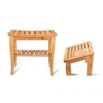 ToiletTree Products Deluxe Wooden Bamboo Shower Seat Bench with Underneath Storage Shelf (Seat with Foot Stool)