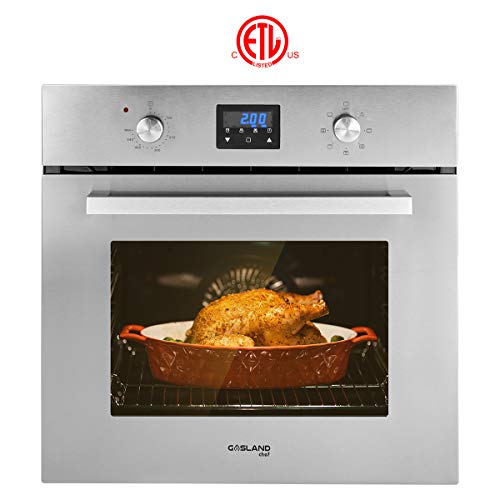 Single Wall Oven, GASLAND Chef ES609DS 24" Built-in Electric Ovens, 240V 2800W 2.3Cu.f 9 Cooking Functions Convection Wall Oven, Digital Display, Mechanical Knob Control, Stainless Steel Finish
