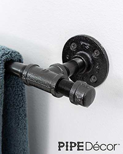 Industrial Pipe Towel Bar Fixture Set by Pipe Decor Wall Mounted DIY Style Industrial Pipe Towel Bar Fixture Set by Pipe Decor Wall Mounted DIY Style, Heavy Duty Rustic Iron, Black Electroplated Rust Free Finish With Mounting Hardware For Kitchen Or Bath Hanging, 18 Inches.
