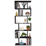 Homfa Bookshelf 6-Tier Bookcase S Shaped Bookshelf, Free Standing Display Storage Shelves Decor Furniture for Living Room Home Office