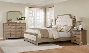 Roundhill Furniture Piraeus 296 Solid Wood Construction Bedroom Set with King Size Bed, Dresser, Mirror and 2 Night Stands,