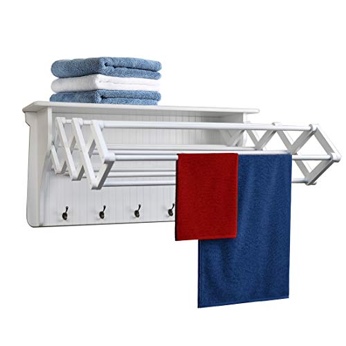Danya B Accordion Clothes Drying Rack, Retractable, Wall Mounted Drying Rack, White - Perfect for The Laundry Room