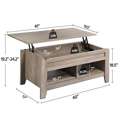 Yaheetech Lift Top Coffee Table with Hidden Storage Compartment Yaheetech Lift Top Coffee Table with Hidden Storage Compartment &amp; Lower Shelf, Lift Tabletop Dining Table for Living Room, 24.2in H, Craftsman Oak.