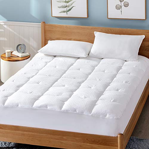 Bedsure King Mattress Pad, Upgraded 500GSM Breathable Cotton Quilted Mattress Cover with Deep Pocket (8”-18”), Extra Soft Hypoallergenic Down Alternative Overfilled Mattress Topper
