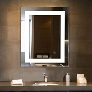 CO-Z Dimmable Rectangle LED Bathroom Mirror, Plug-in Modern Lighted Wall Mounted Mirror with Lights&Dimmer, Contemporary Fogless Light Up Backlit Touch Vanity Cosmetic Bathroom Mirror Over Sink