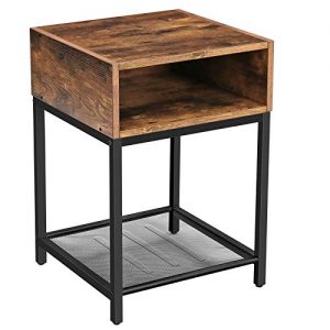 VASAGLE INDESTIC Nightstand, End Table with Open Compartment and Mesh Shelf, Side Table, Bedroom, Easy Assembly, Space Saving, Industrial, Rustic Brown ULET46X