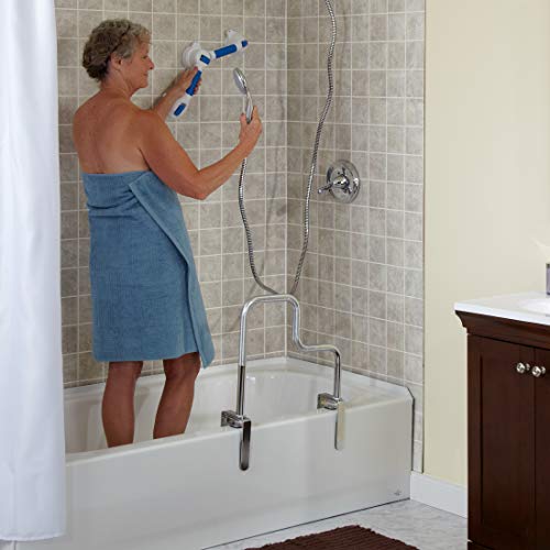 Carex Tri-Grip Bathtub Rail with Chrome Finish Carex Tri-Grip Bathtub Rail with Chrome Finish - Bathtub Grab Bar Safety Bar For Seniors and Handicap - For Assistance Getting In and Out of Tub, Easy to Install on Most Tubs.