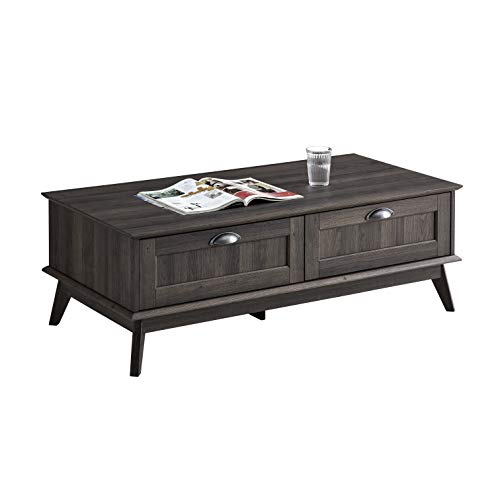 Newport Series Tall Center Coffee Table with Two Fully Extended Drawers | Sturdy and Stylish | Easy Assembly| Smoke Oak Wood Look Accent Living Room Home Furniture