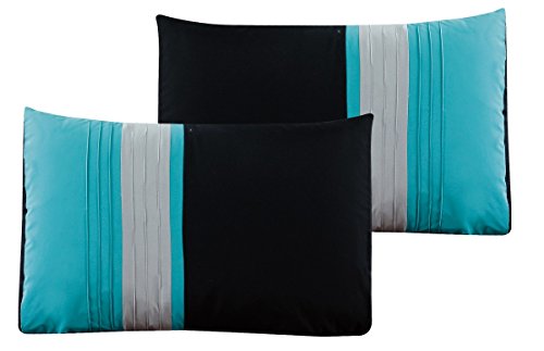 Chezmoi Collection Napa 7-Piece Luxury Leaves Scroll Chezmoi Assortment Napa 7-Piece Luxurious Leaves Scroll Embroidery Bedding Comforter Set (Queen, Teal/Grey/Black).