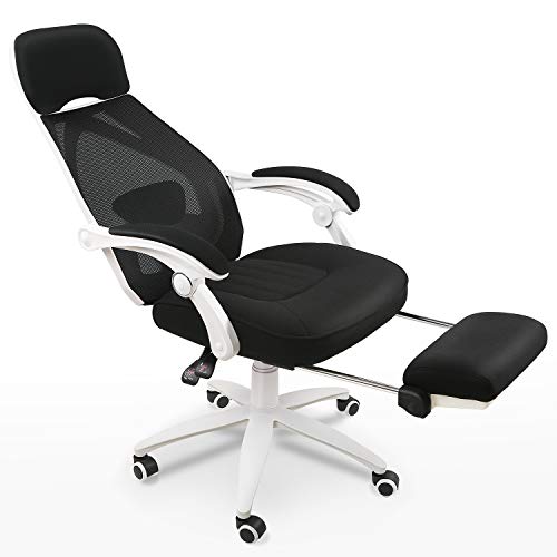 DEVAISE Ergonomics Recliner Office Chair, High Back Mesh Computer Desk Chair with Adjustable Lumbar and Footrest Support,White