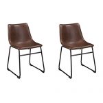 Ashley Furniture Signature Design - Centiar Dining Chairs - Set of 2 - Mid Century Modern Style - Black Metal Base - Brown Faux Leather Bucket Seat