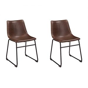 Ashley Furniture Signature Design - Centiar Dining Chairs - Set of 2 - Mid Century Modern Style - Black Metal Base - Brown Faux Leather Bucket Seat