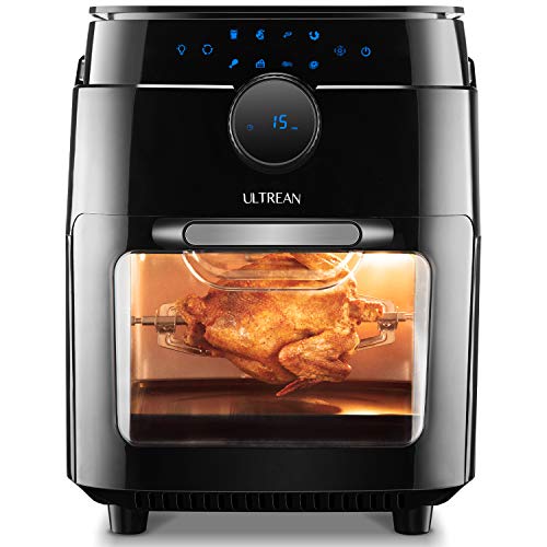 Ultrean 12.5 Quart Air Fryer Oven Combo, Rotisserie, Toaster Oven and Dehydrator with 8 Touch Screen Presets, Bonus Recipe Book and 8 Accessories Included, 12 Liter Family Size and UL Listed