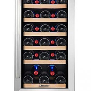 Kalamera 15'' Wine Cooler 30 Bottle Built-in or Freestanding with Stainless Steel & Double-Layer Tempered Glass Door and Temperature Memory Function