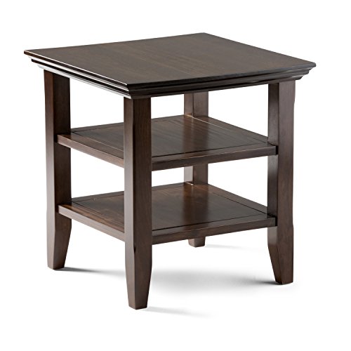 Simpli Home Acadian Solid Wood 19 inch Wide Square Rustic End Table in Tobacco Brown
