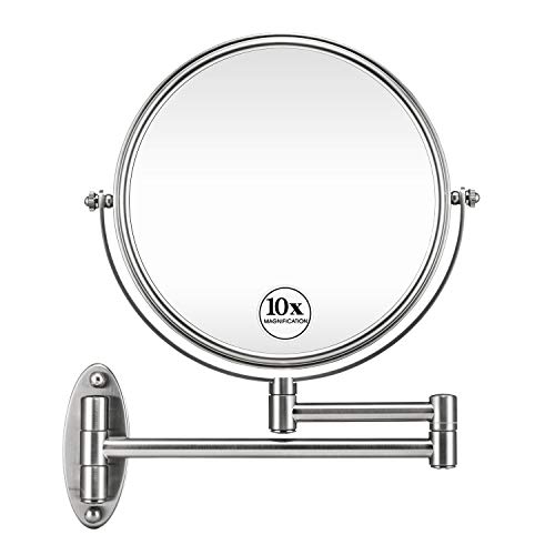 GloRiastar 10X Wall Mounted Makeup Mirror - Double Sided Magnifying Makeup Mirror for Bathroom, 8 Inch Extension Brushed Nickel Mirror