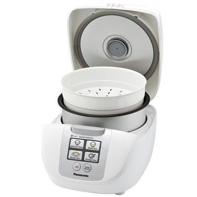 Panasonic 5 Cup (Uncooked) Rice Cooker with Fuzzy Logic and One-Touch Cooking for Brown Rice, White Rice, and Porridge or Soup – 1.0 Liter – SR-DF101 (White)