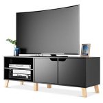 Homfa 55 in TV Stand with 2 Doors and Shelves, Modern Console Entertainment Center Media Console Storage Cabinet for Living Room Home, Black