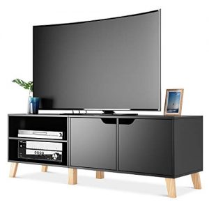 Homfa 55 in TV Stand with 2 Doors and Shelves, Modern Console Entertainment Center Media Console Storage Cabinet for Living Room Home, Black