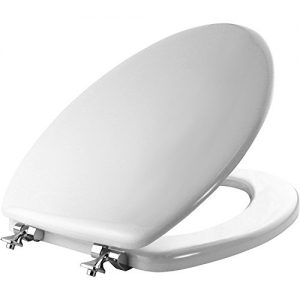 MAYFAIR 1844CP 000 Toilet Seat with Chrome Hinges will Never Come Loose, ELONGATED, Durable Enameled Wood, White