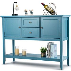 Giantex Buffet Sideboard, Wood Storage Cabinet, Console Table with Storage Shelf, 2 Drawers and Cabinets, Living Room Kitchen Dining Room Furniture, Wood Buffet Server (Aqua)