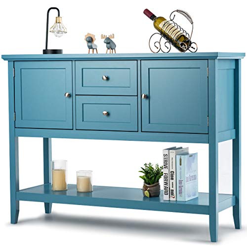 Giantex Buffet Sideboard, Wood Storage Cabinet, Console Table with Storage Shelf, 2 Drawers and Cabinets, Living Room Kitchen Dining Room Furniture, Wood Buffet Server (Aqua)