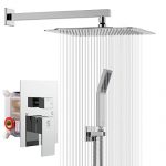 SR SUN RISE SRSH-D1203 12 Inches Bathroom Luxury Rain Mixer Shower Combo Set Wall Mounted Rainfall Shower Head System Polished Chrome Shower Faucet Rough-in Valve Body and Trim Included