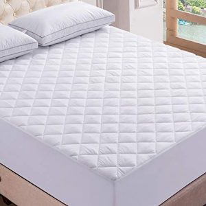 Lux Decor Premium Quilted Fitted Mattress Pad - Stretch-to-Fit Mattress Pad Cover - Stretches up to 16 Inches Deep - Hypoallergenic Cooling White Mattress Fitted Topper (1, King)